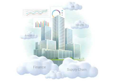 A tall building surrounded by clouds