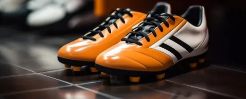 A pair of orange football cleats