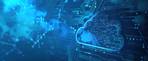 A blue cloud shaped object with dots and lines